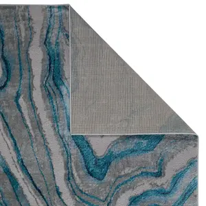 Modern Abstract Blue Multi Easy to Clean Contemporary Rug for Living Room and Dining Room-80cm X 150cm