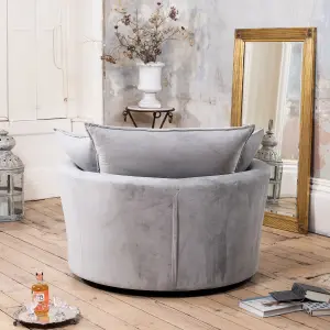 Havana Velvet Fabric Swivel Based Base Cuddle Chair - Grey