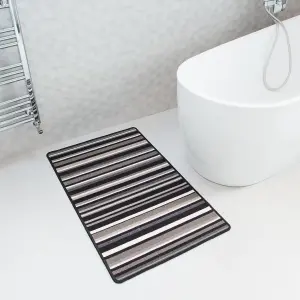 Black White Grey Striped Non Slip Washable Kitchen Utility Mat 50x80cm