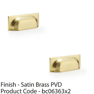 2 PACK - Backplate Cup Handle - Satin Brass 96mm Centres Solid Brass Shaker Drawer Pull