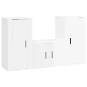 Berkfield 3 Piece TV Cabinet Set High Gloss White Engineered Wood