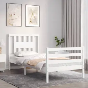 Berkfield Bed Frame with Headboard White 90x200 cm Solid Wood