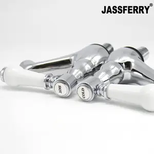 JASSFERRY Pair of Basin Pillar Taps Hot and Cold Water Bathroom Sink White Ceramic Lever, 1/2"