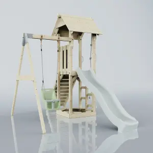 PolarPlay Tower Kids Wooden Climbing Frame with Swing and Slide - Swing Helka Mist