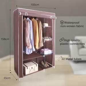 AROME PUR Canvas Wardrobe Organizer Clothes Rail Shelves Storage Closet Double Short - Brown