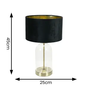 ValueLights Jessy Glass with Gold Trim Table Lamp with Black Velvet with Gold Inner Lamp Shade