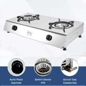 NJ-200SD Indoor Gas Stove 2 Burner Stainless Steel Portable Camping Cooker LPG  8kW