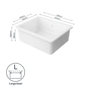 GoodHome Hyssop White Ceramic 1 Bowl Kitchen sink 460mm x 565mm