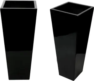 Primrose Black Gel Coat Glossed Plant Pot Tall Flared Square Fibreglass Planter Small 60cm x 34cm