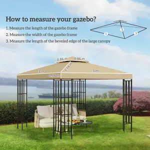 Outsunny 3(m) 2 Tier Garden Gazebo Top Cover Replacement Canopy Roof Deep Beige