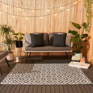 Outdoor Rug Garden Geometric Waterproof Area Mat, Grey White - 160 x 230cm