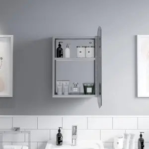 400 x 600mm Bathroom Mirror Cabinet Storage Wall Mounted Cupboard Ready Assembled Unit Single Mirrored Door, Stainless Steel