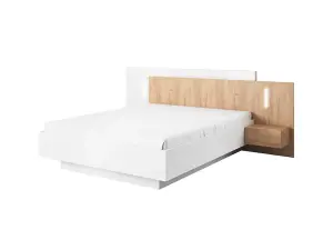 Stockholm Contemporary Ottoman Bed EU King Size Bedside Cabinets LED Gold Craft Oak Effect & White (L)2180mm (H)1020mm (W)2640mm