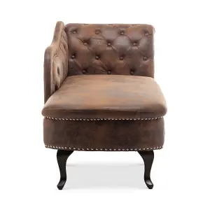 Left Hand Chaise Lounge in Faux Leather Suede Brown