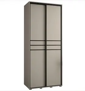 Stylish Cashmere & Black Sliding Door Wardrobe W110cm H235cm D60cm for Compact Spaces