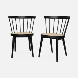 sweeek. Pair of wood and cane dining chairs Nora Black 54x54x76.5 cm