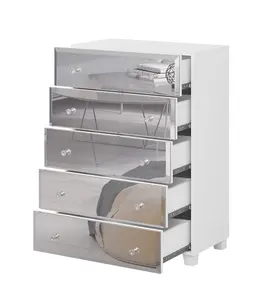 Elegant White Bellagio Chest of Drawers W720mm H1060mm D450mm - Mirrored Fronts, Five Drawers