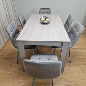 Dining Table and 6 Chairs Grey 6  Grey Velvet Chairs Wood Dining Set Furniture