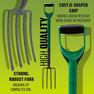 New Garden Border Digging Fork Gardening Hand Tool Carbon Steel 4 Tooth