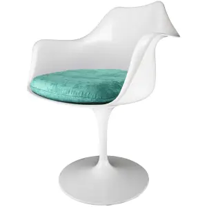 White Tulip Armchair with Luxurious Turquoise Cushion