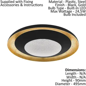 2 PACK Wall Flush Ceiling Light Black Gold Transparent Plastic & Granille LED