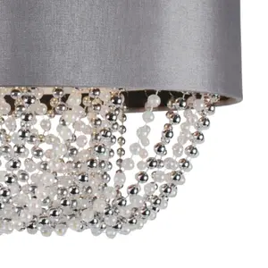 First Choice Lighting Grey Fabric Non Electric Pendant With Beaded Diffuser