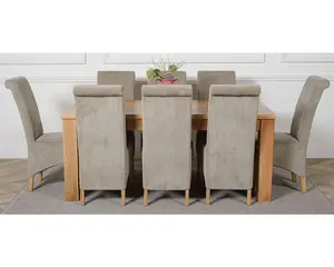 Dakota 182 x 92 cm Chunky Oak Large Dining Table and 8 Chairs Dining Set with Montana Grey Fabric Chairs