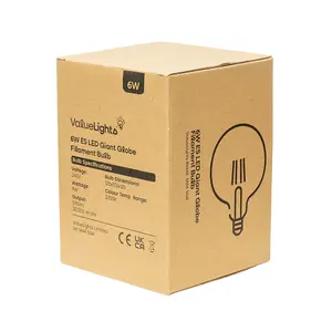 ValueLights Pack of 2 Retro Style 6w LED Filament ES E27 Giant Globe Amber Tinted Light Bulbs 2700K Warm White