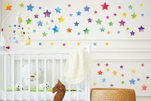 Walplus Colourful Watercolour Stars Home Decor Nursery Decor Big Wall Decor Wall Sticker Kids Sticker PVCgreen, Yellow, Red