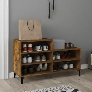 Berkfield Shoe Cabinet Smoked Oak 102x36x60 cm Engineered Wood