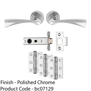 Premium Door Handle & Latch Pack - Polished Chrome Curved Flair Lever Round Rose