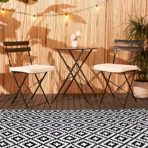 Outdoor Rug Garden Geometric  Waterproof Area Mat, Black White - 120 x 170cm