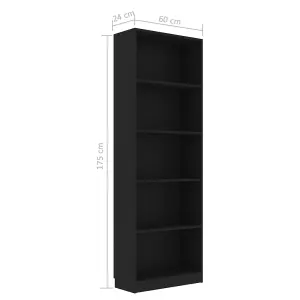 Berkfield 5-Tier Book Cabinet Black 60x24x175 cm Engineered Wood