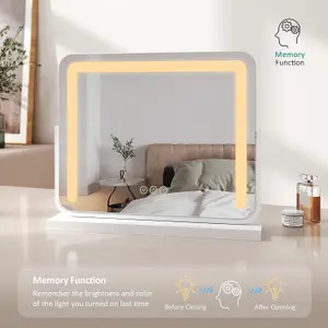 EMKE Hollywood Makeup Mirror with Lights, Tabletop Mirror with Dimmable, Touch, 360 Rotation, 50 x 42cm, White