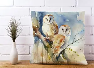 Barn Owls Watercolour Cushions 45cm x 45cm