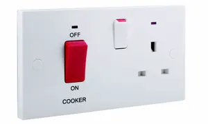 BG Gloss White Cooker switch & socket with neon