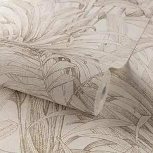 Grandeco Jungle Leaves Aliare Textured Wallpaper,  Neutral White