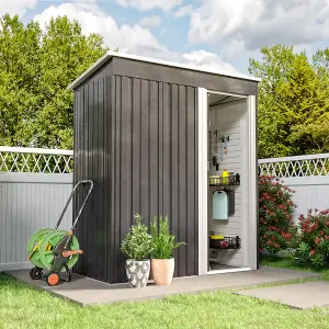 5x3ft Metal Shed Garden Storage Shed Pent Roof with Single Door,Charcoal Black