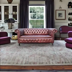 Chesterfield 3 Seater Buttoned Seat Sofa Old English Hazel Real Leather In Classic Style