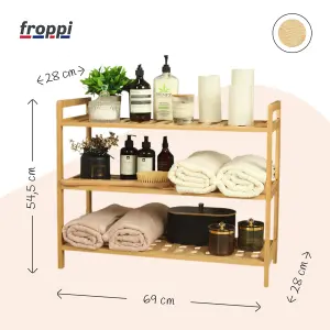 Froppi™ Bamboo Standing Storage Unit, Bathroom Shelf, Kitchen Shelf, Shoe Rack, 3 Tier Shelf Organizer L69 W28 H54.5 cm