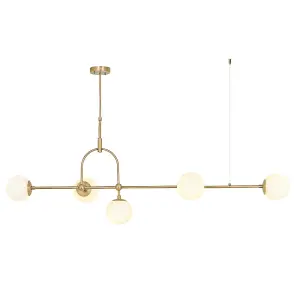 Luminosa Cosenza 5 Light Ceiling Pendant Matt Antique Brass Plate & Opal Glass