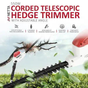 NETTA 550W Corded Electric Pole Hedge Trimmer