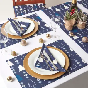 Homescapes Blue Winterland Christmas Placemats, Set of 4