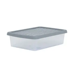 3 x Wham Box 8L Stackable Plastic Storage Box & Lid Clear/Steel