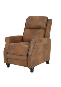 Recliner Manual Chair in Brown Faux Leather Suede