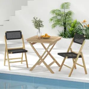 Costway Set of 2 Patio Folding Chairs Portable Garden Dining Chairs w/ Woven Rope Seat