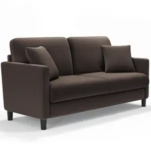 Neche 2 Seater Couch, Teddy Velvet Loveseat Sofa with Extra Deep Seats - Coffee