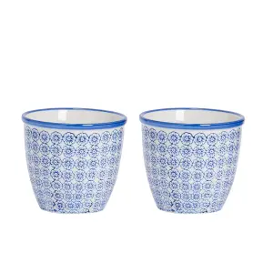 Nicola Spring - Hand-Printed Plant Pots - 14cm - Navy - Pack of 2