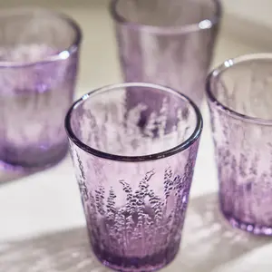 Set of 4 Vintage Luxury Lavender Embossed Drinking Glass Tumblers