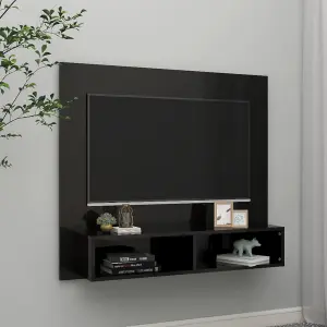 vidaXL Wall TV Cabinet High Gloss Black 102x23.5x90 cm Engineered Wood